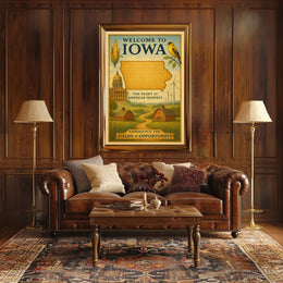 Iowa Heart of the Midwest Vintage Travel Poster