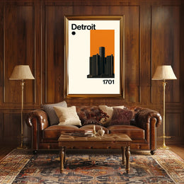 Detroit Skyscraper Modern Illustration Travel Poster