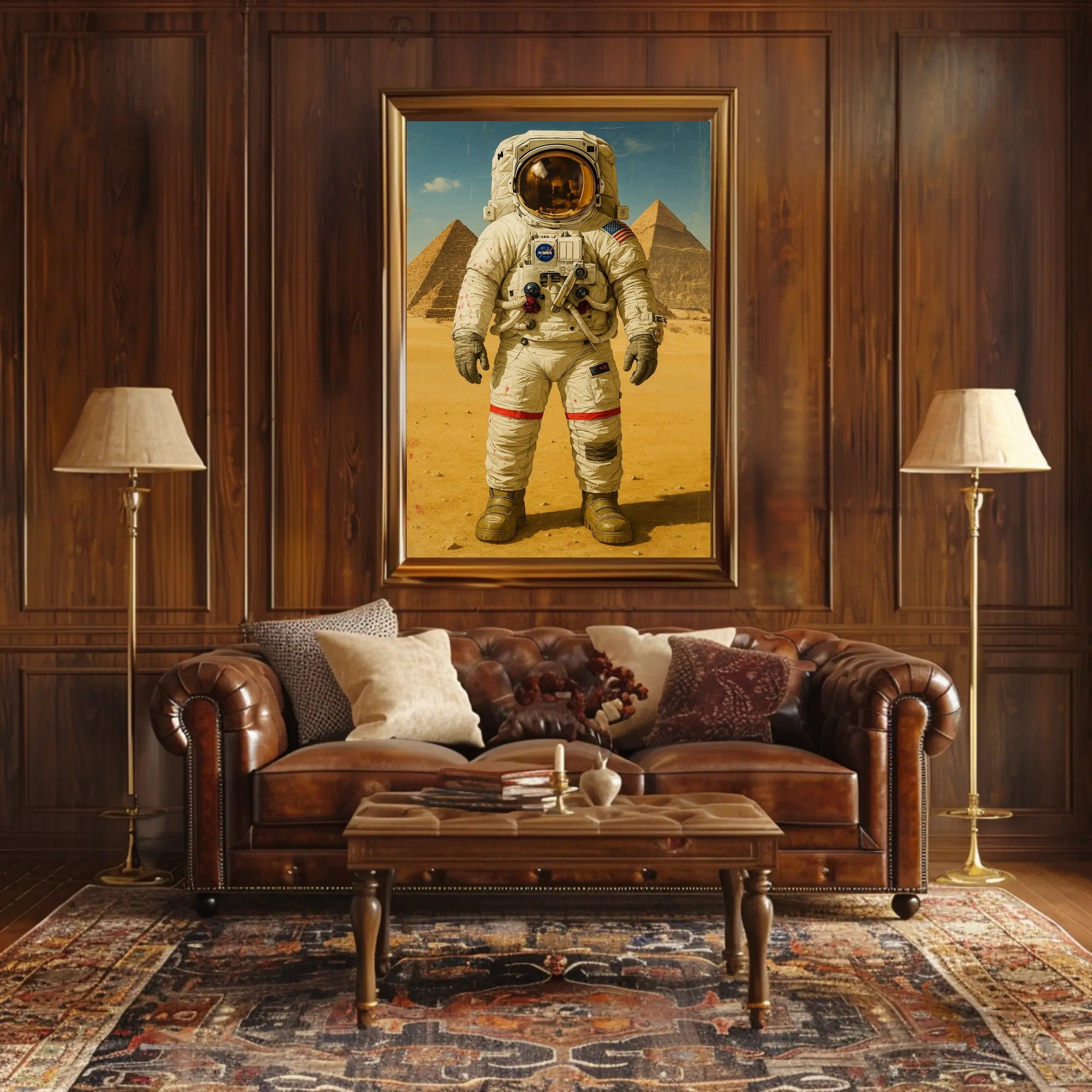 Astronaut at Pyramids Futuristic Sci-Fi Poster