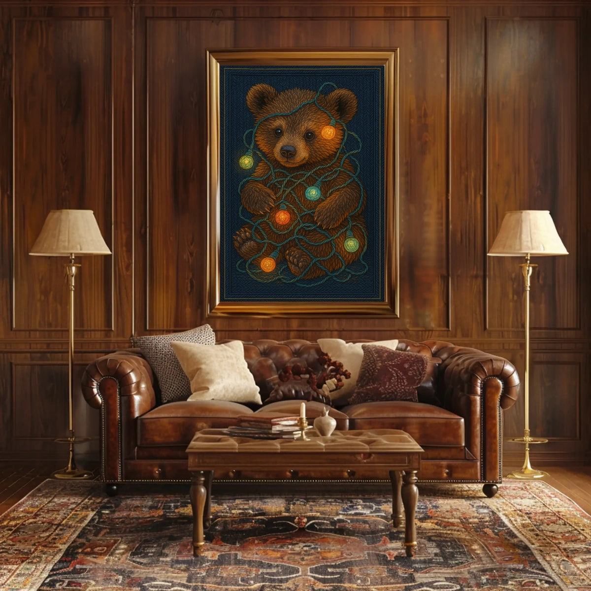 Festive Bear With Lights Poster