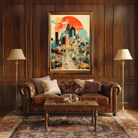 Vibrant Urban Cityscape with Nostalgic Vibes Artistic Poster