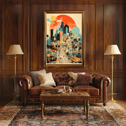 Vibrant Urban Cityscape with Nostalgic Vibes Artistic Poster