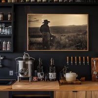 Cowboy's Sunset Reflection: Vintage Western Art Print
