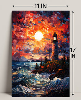 Lighthouse At Sunset Poster