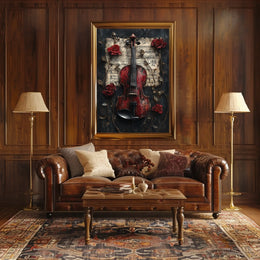 Red Violin Symphony: Timeless Elegance Elegant Artistic Poster