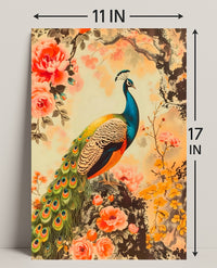 Peacock in Floral Splendor: Artistic Poster