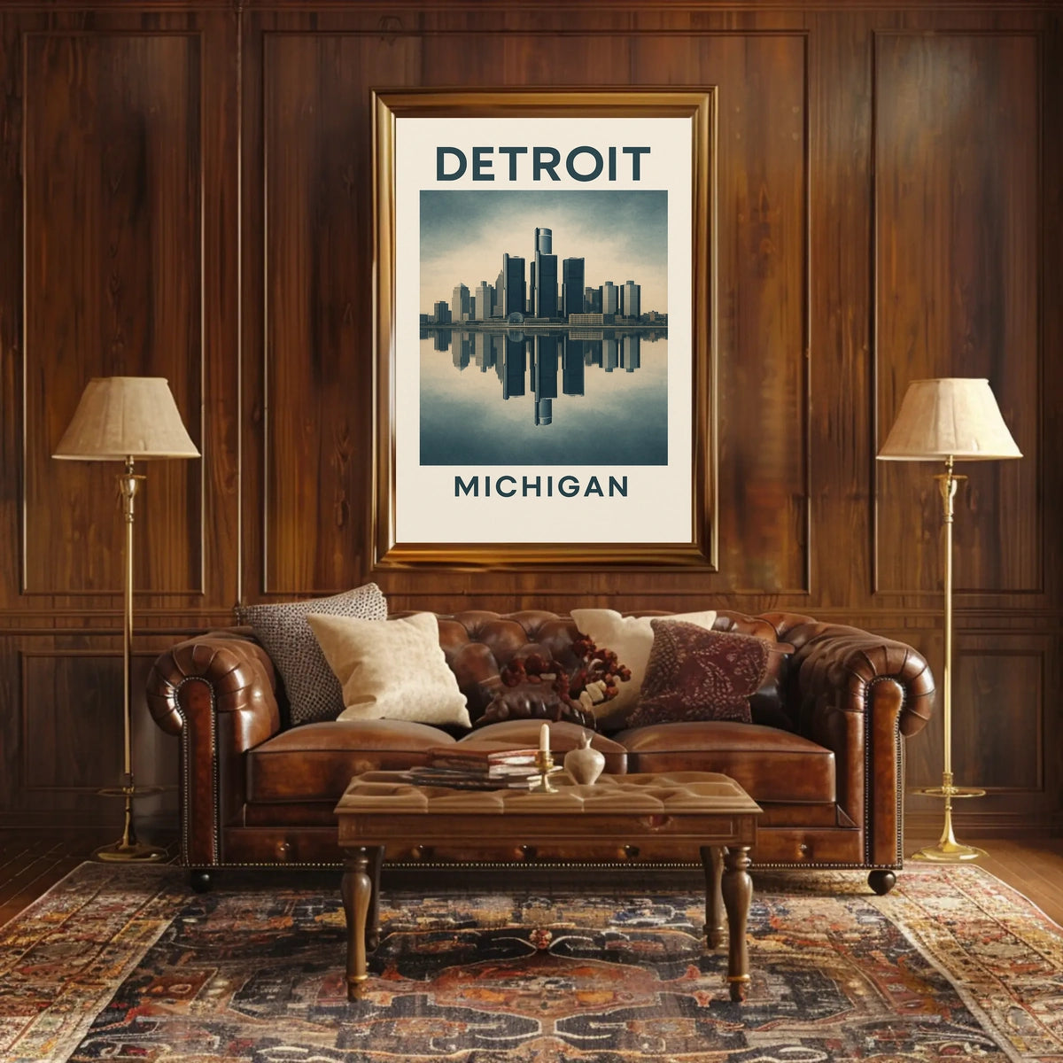 Detroit Skyline Reflection Poster