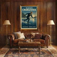 Vintage Winter Charlevoix Scene in Michigan Travel Poster