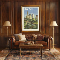 New York City Urban Cityscape Poster Vintage Wall Art