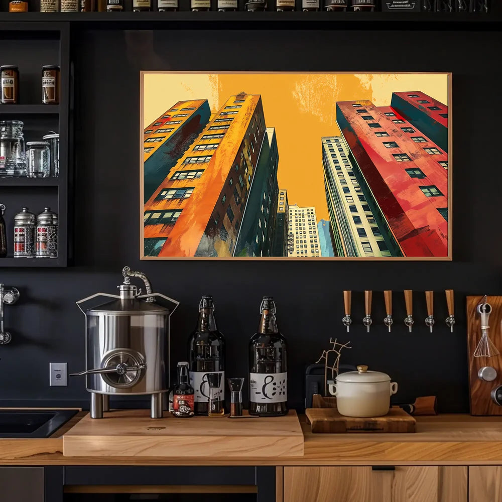 Urban Skyline Pop Art Poster: Vibrant Cityscape