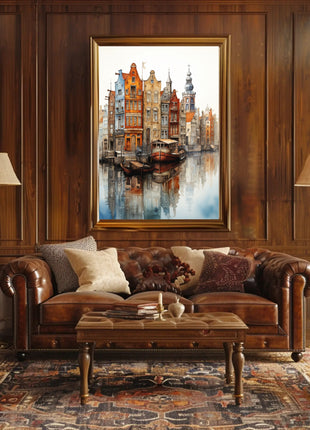Amsterdam Canal View: Watercolor Serenity Travel Poster