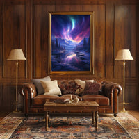 Aurora Over Alpine River: Abstract, Artistic, or Pop Culture Poster