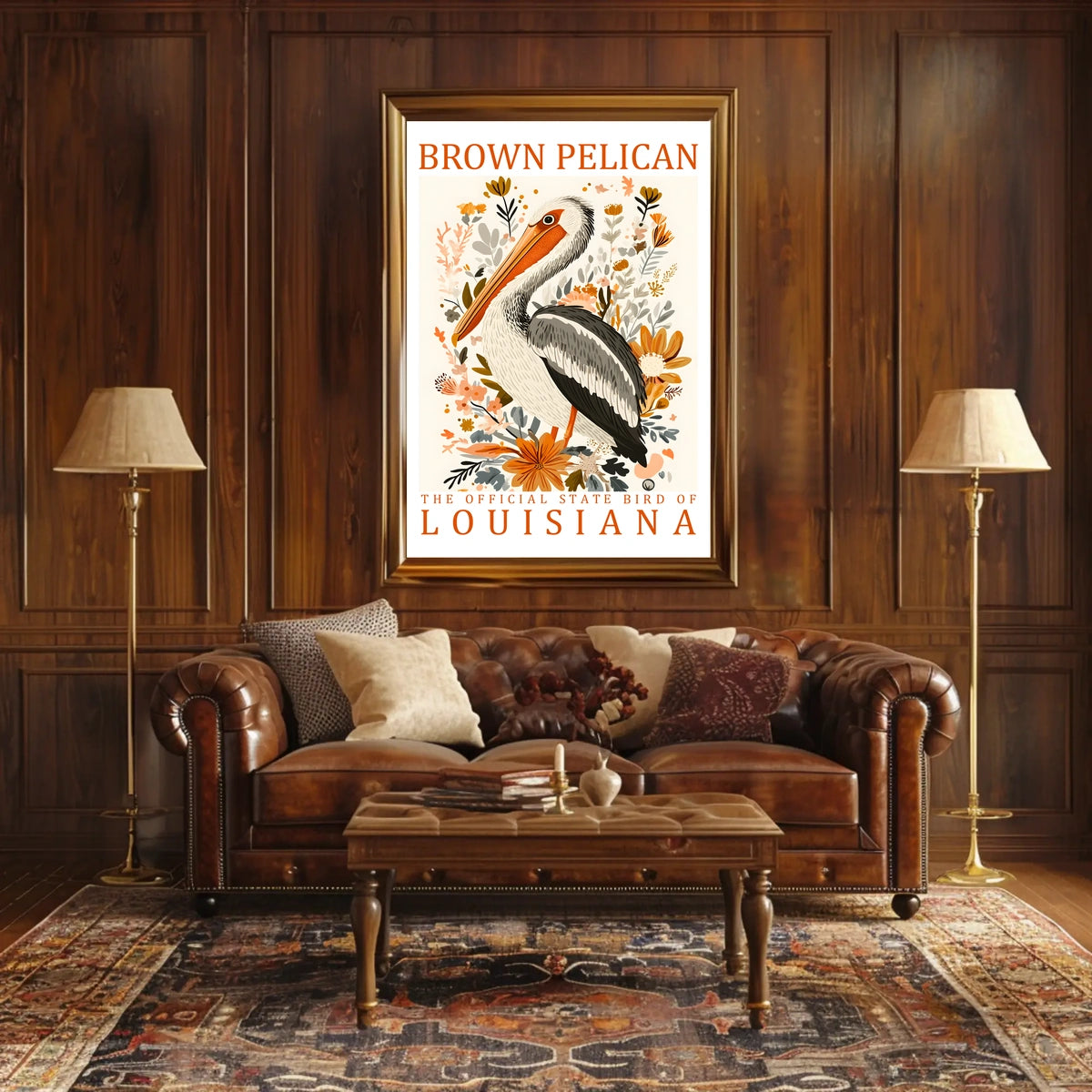 Brown Pelican Louisiana Nature Art Poster Print