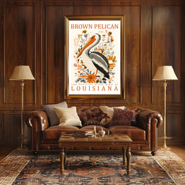 Brown Pelican Louisiana Nature Art Poster Print