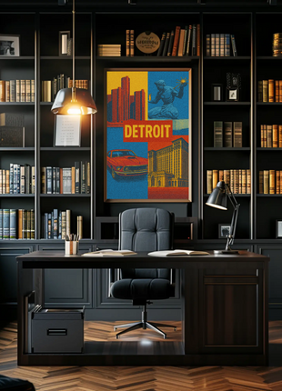 Detroit Landmarks and Muscle Car Cultural Heritage Poster