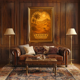 Sahara Sunset Vintage Travel Desert Camel Journey Art Deco Retro Eighties Poster