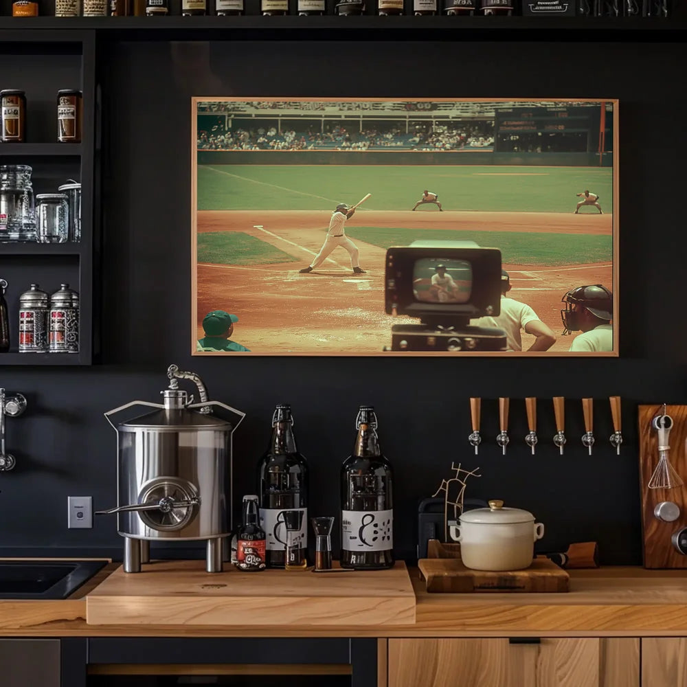 Vintage Baseball Game Nostalgia Poster Mid-Century Style