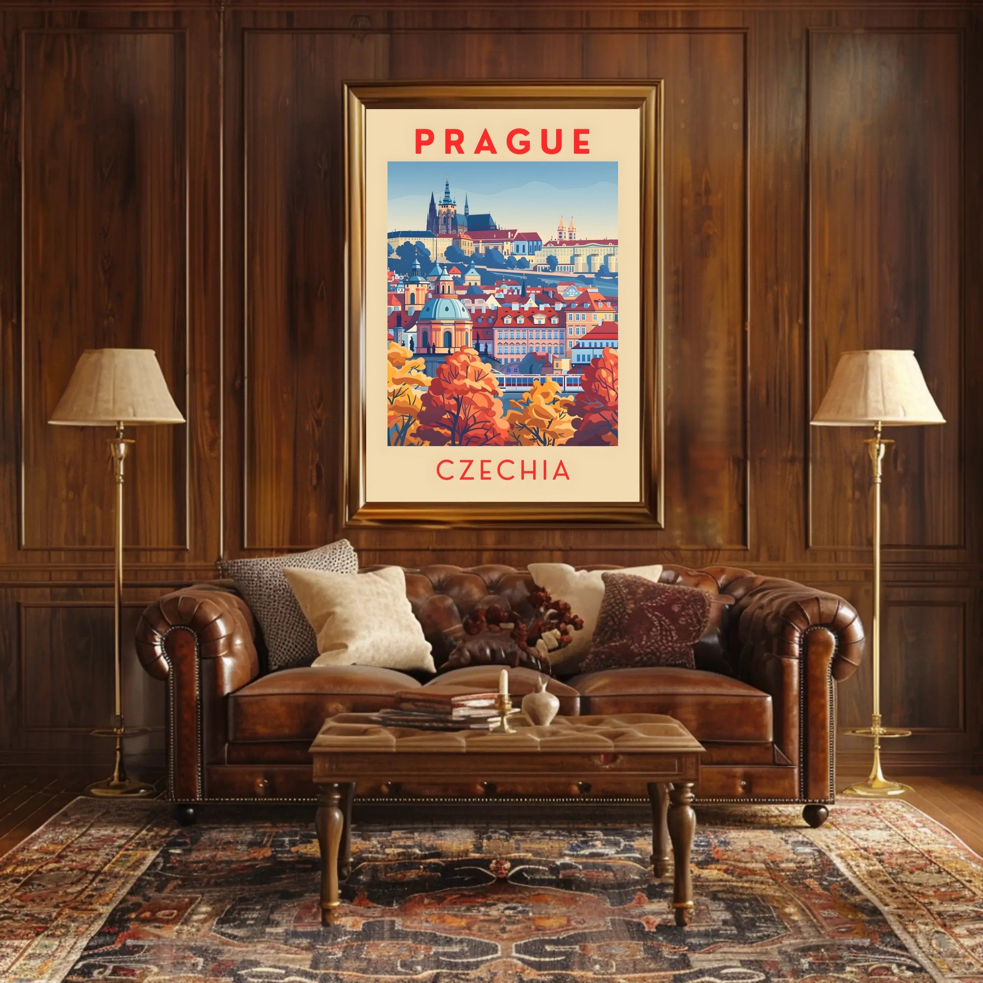 Stylized Historic Architecture of Prague Travel Poster