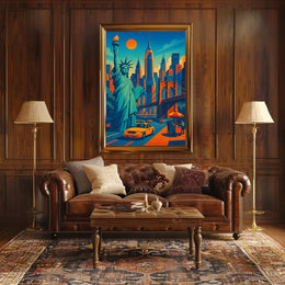 New York City Skyline Poster Retro Vibrant Wall Art
