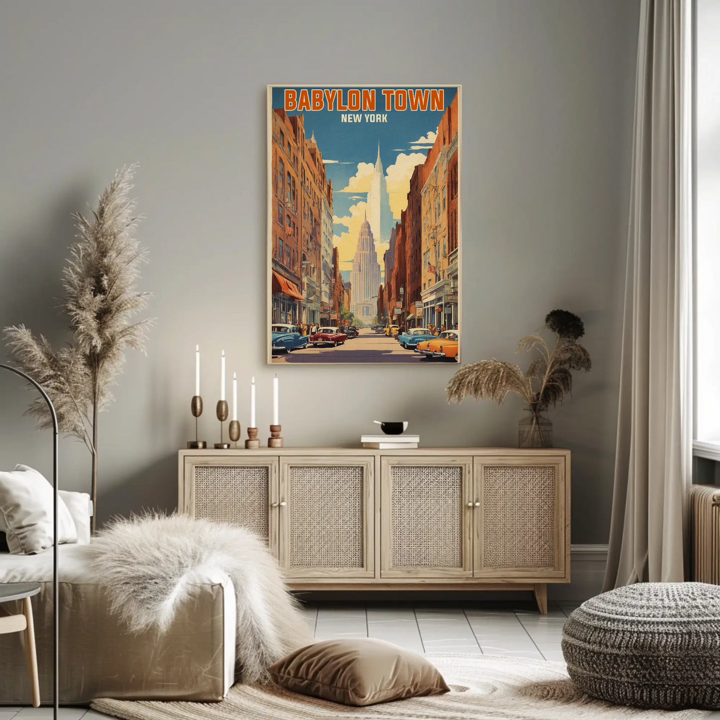 Babylon Town New York Street Scene Vintage Travel Poster