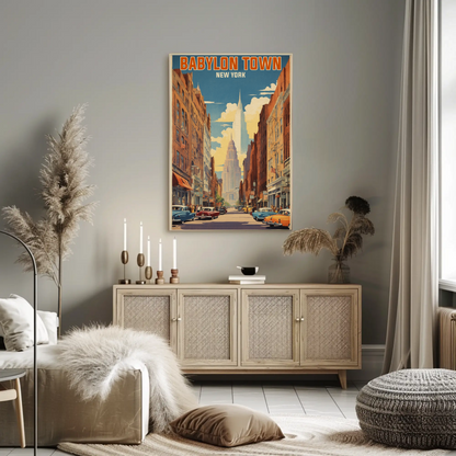 Babylon Town New York Street Scene Vintage Travel Poster