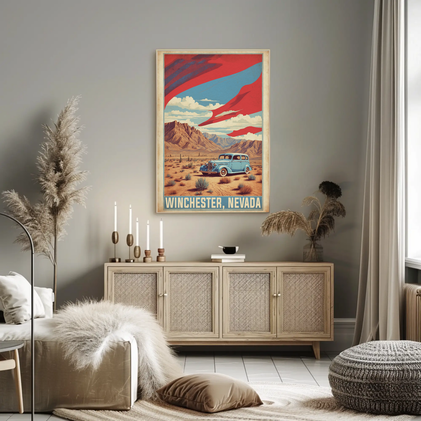 Winchester Nevada Desert Drive Scene Vintage Travel Poster