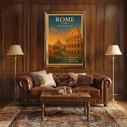 Rome Vintage Travel Poster Italy Colosseum Print