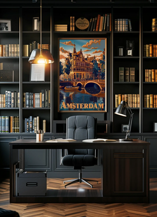 Amsterdam Canals Historic Architecture Boats Scenic Travel Poster