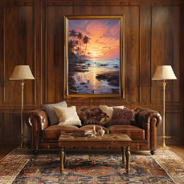 Tropical Sunrise Beach Scene: Abstract, Artistic Poster