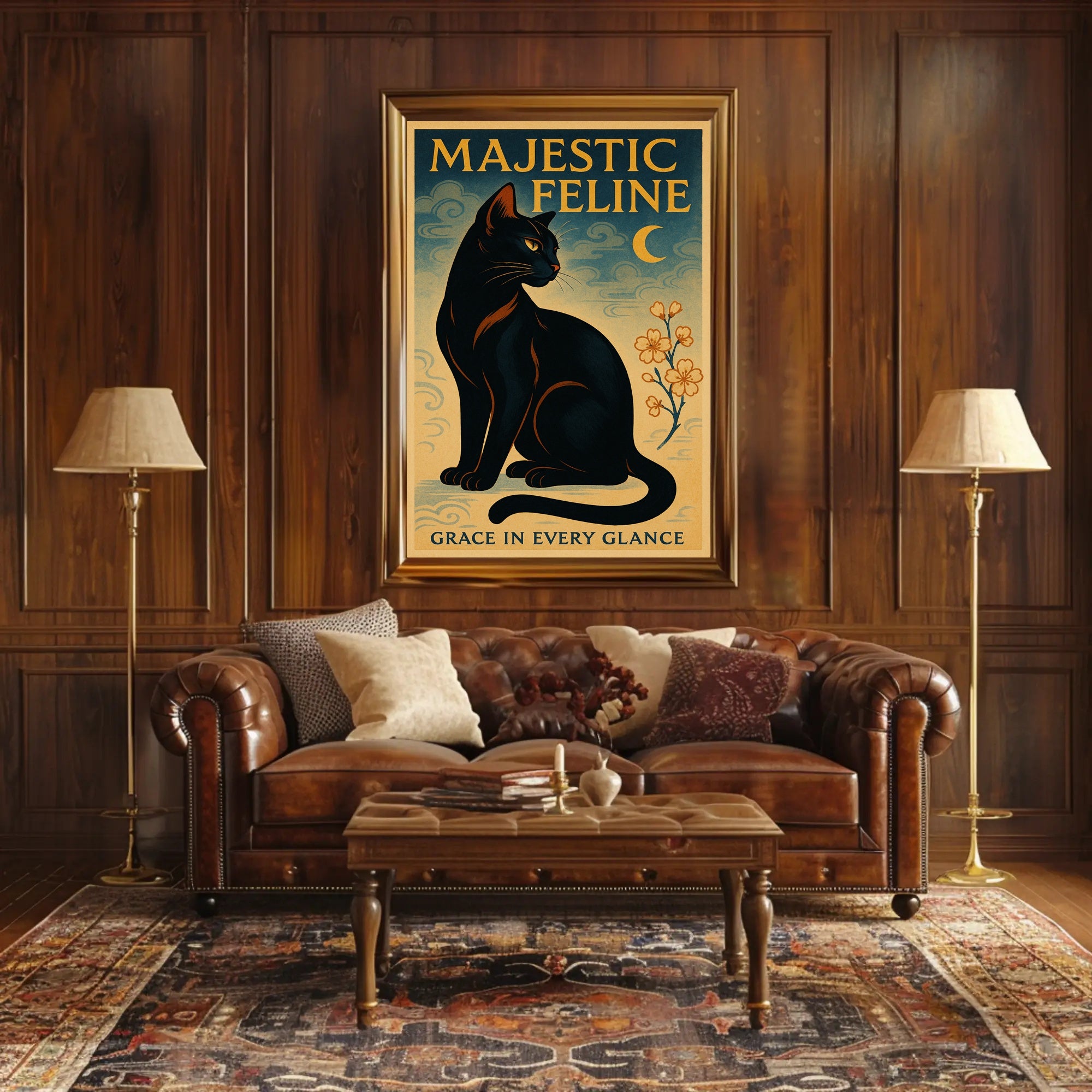 Elegant Black Cat Vintage Artistry Animal Poster