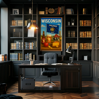 Wisconsin Beer Cheese Cow Barn Farm Apple Travel Poster