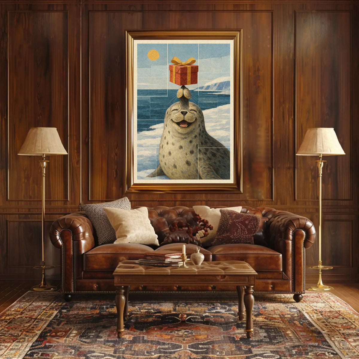 Joyful Seal With A Gift Poster