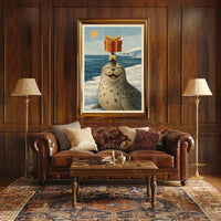Joyful Seal With A Gift Poster