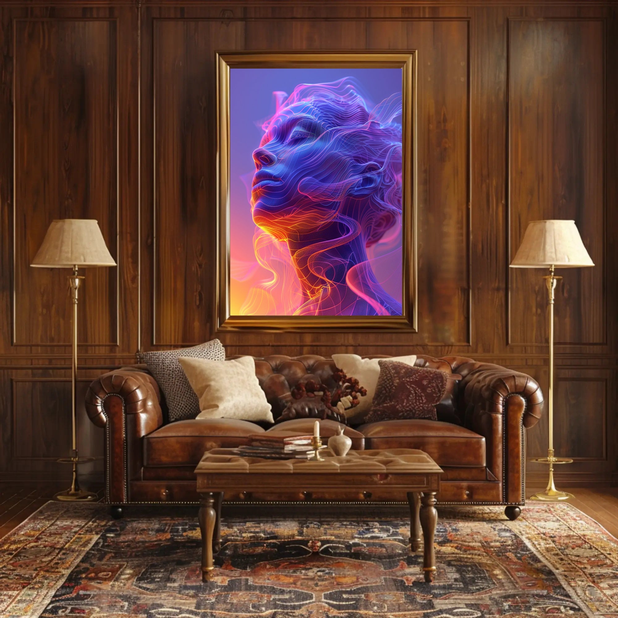 Vibrant Surreal Face with Futuristic Design Artistic Poster PosterGoat