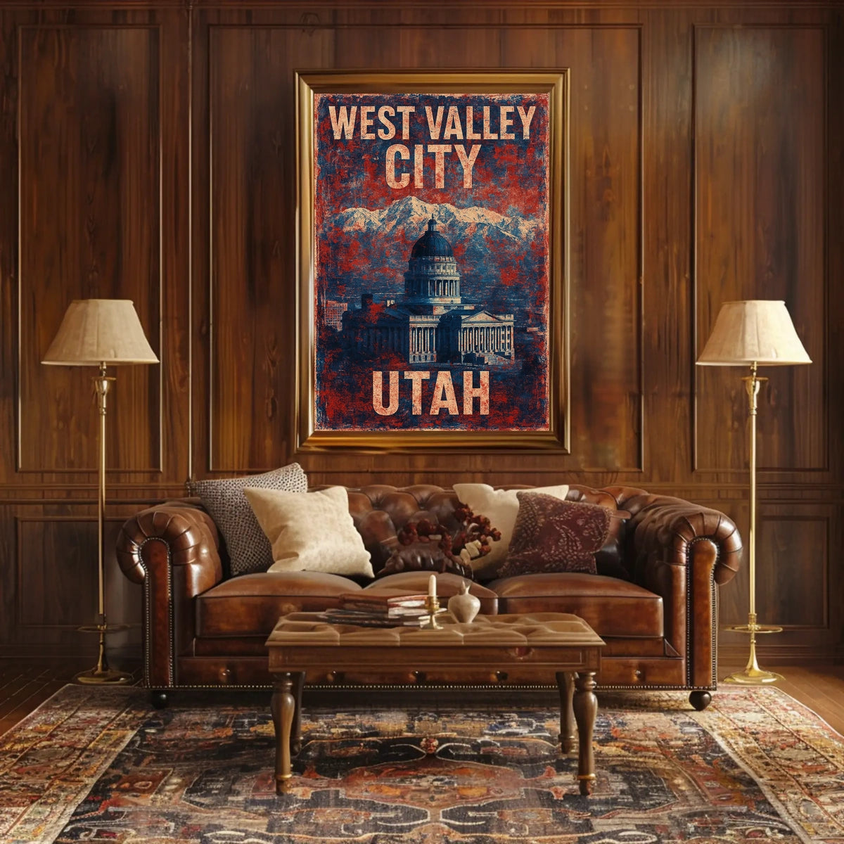 Vintage Capitol Architecture Majestic Mountain Backdrop Art Deco Patriotism Poster