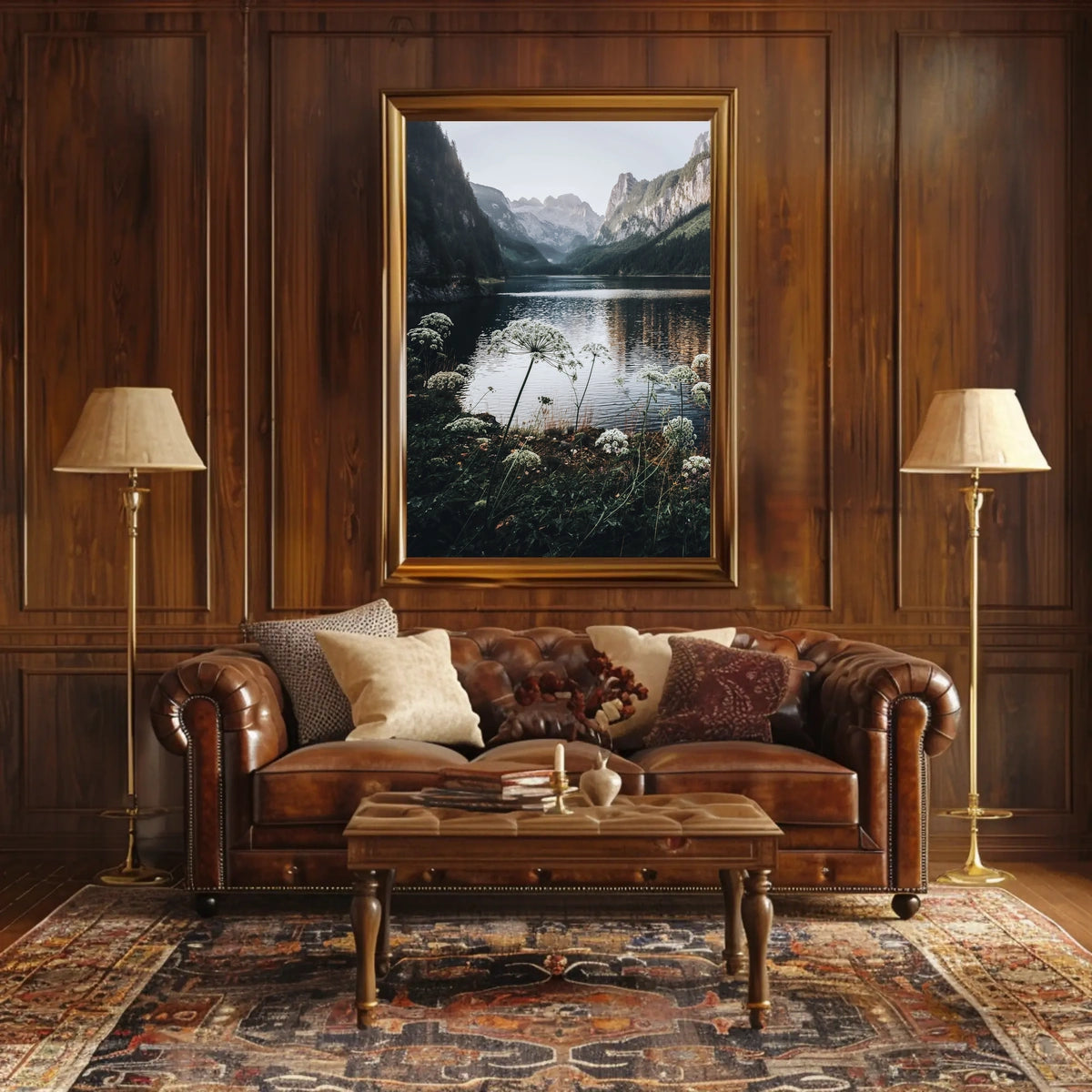 Serene Alpine Lake Photorealistic Nature Poster Art