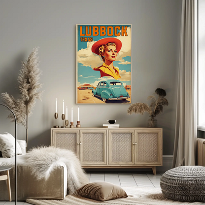 Lubbock Texas Retro Americana Vintage Travel Poster