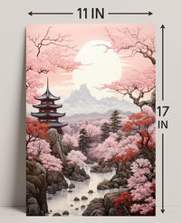 Tranquil Cherry Blossom Landscape Poster
