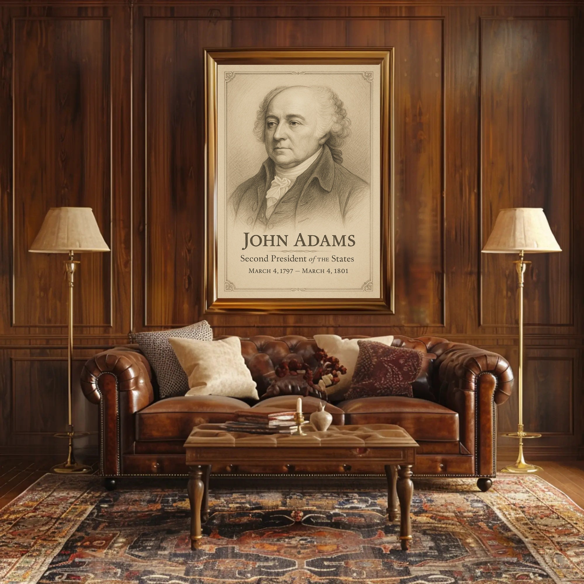 John Adams Presidential Portrait Vintage Patriotic Historical Poster
