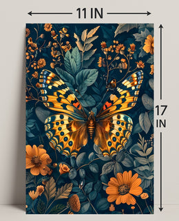 Vibrant Butterfly and Flowers Illustrated Animal Poster