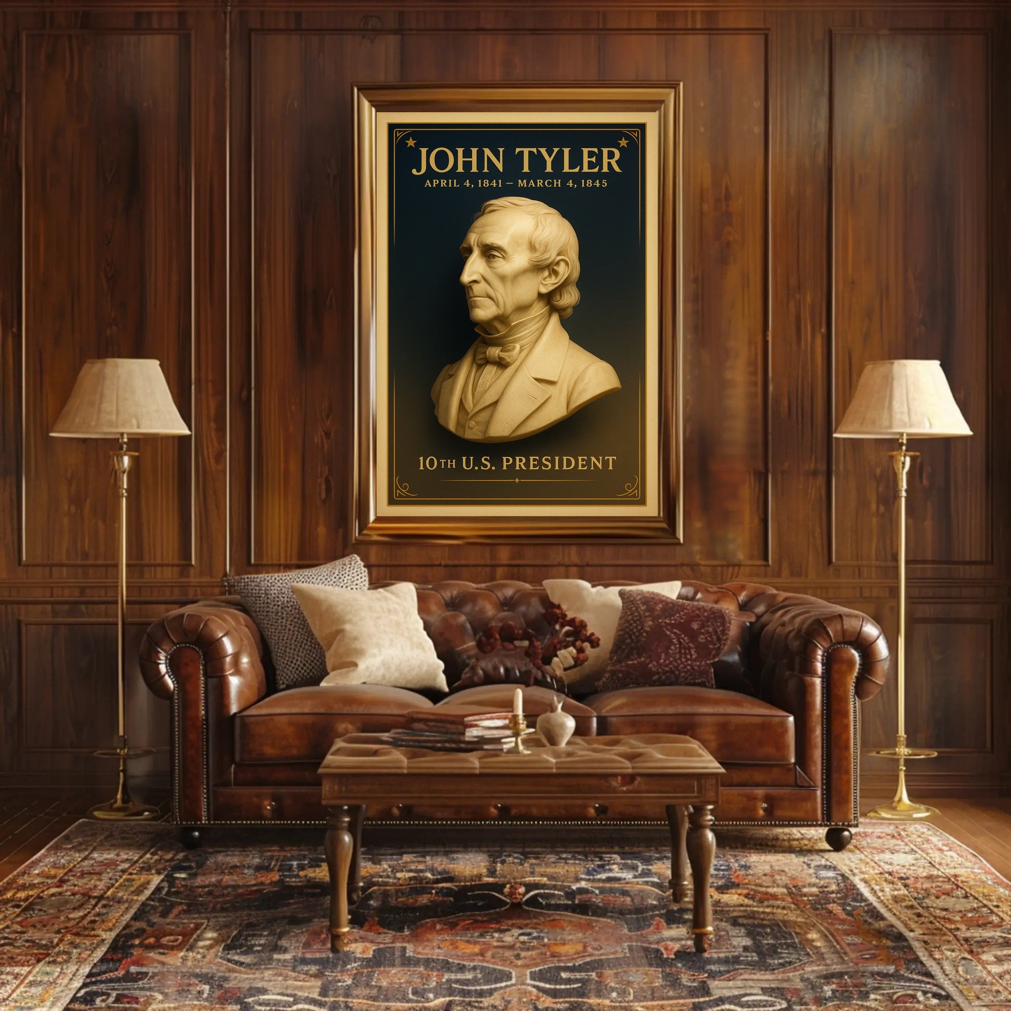 Prestigious Vintage Poster Featuring 10th U.S. President PosterGoat