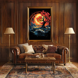 Mystical Red Tree Fantasy Landscape Art Poster