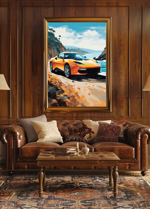 Modern Sports Car Adventure Coastal Road Travel Poster