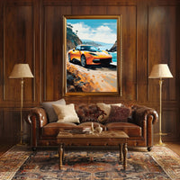 Modern Sports Car Adventure Coastal Road Travel Poster