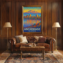 Anchorage Abstract Cityscape Poster: Vibrant Pointillist Art