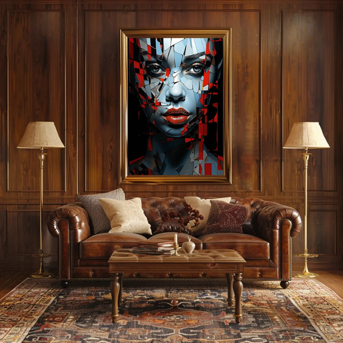 Fragmented Mosaic Female Face: Abstract Art Poster