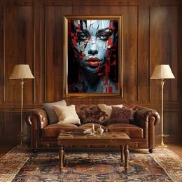 Fragmented Mosaic Female Face: Abstract Art Poster