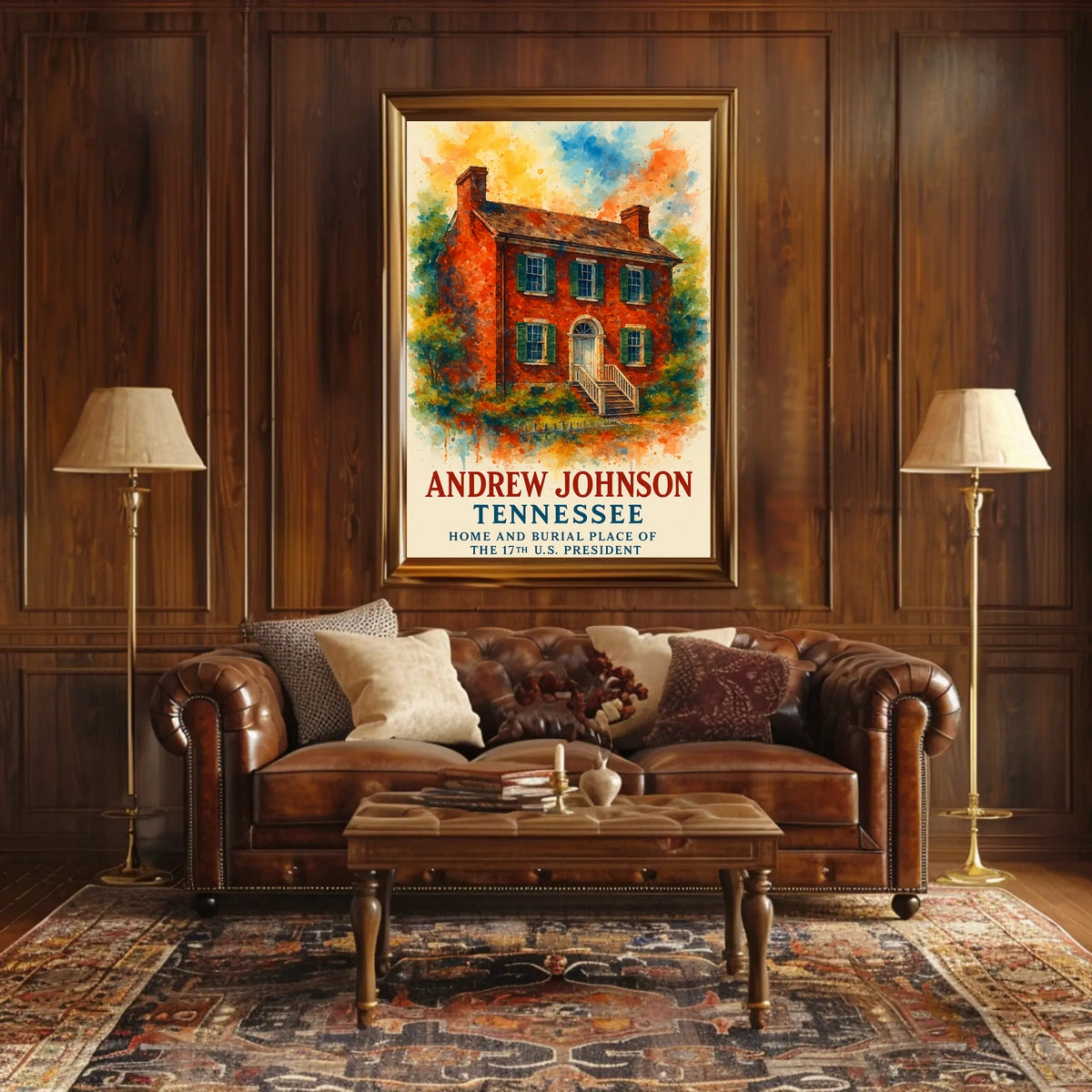 Andrew Johnson Historic Watercolor Poster, Patriotic Art