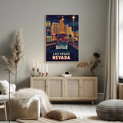 Vintage Poster Las Vegas Strip Classic Car
