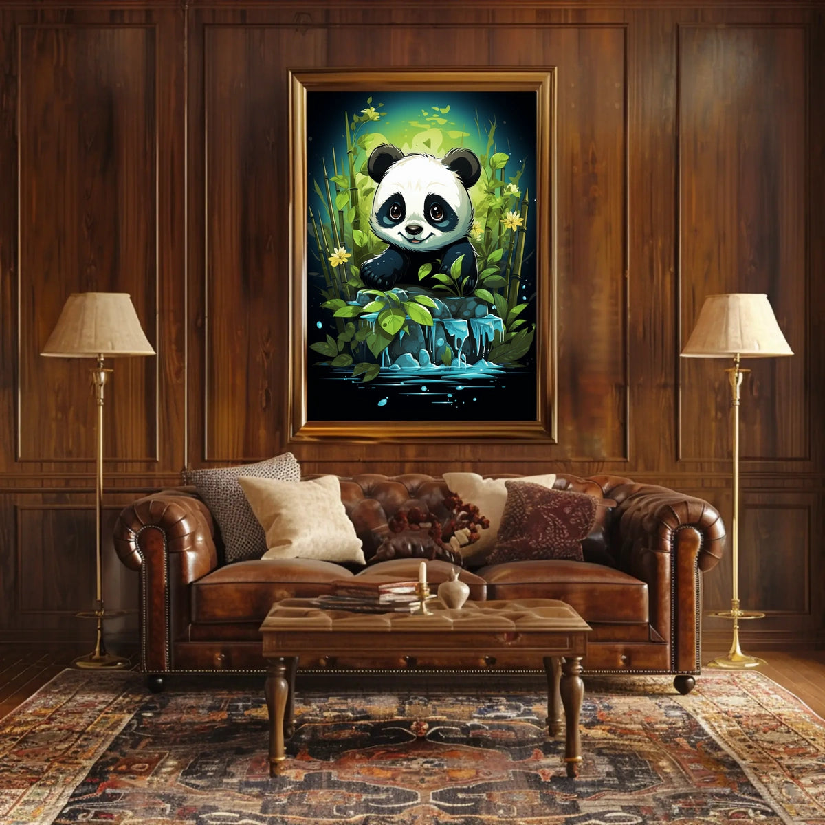 Adorable Panda in Lush Bamboo Forest Poster